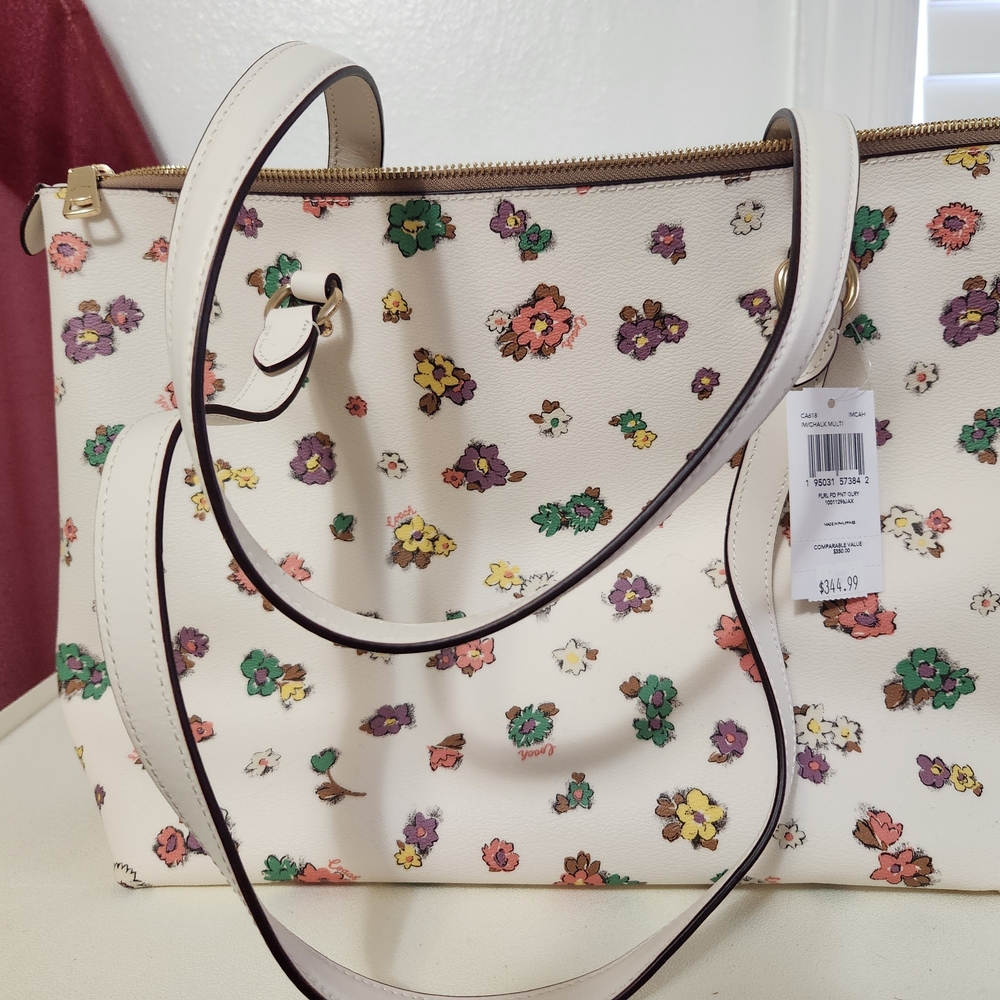Coach Floral Print White Tote Bag - Picture 2 of 5